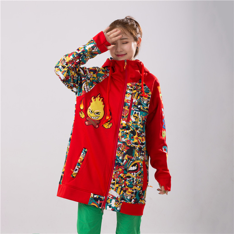 情侣保暖加绒卫衣帽衫中长款开衫连帽单板滑雪服秋冬运动户外