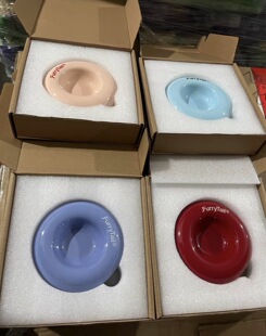 尾巴同款生活贝果碗猫咪碗吃罐头碗陶瓷粮碗护颈防打翻碗架餐桌