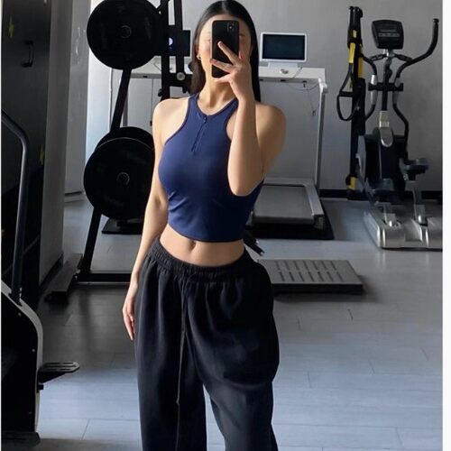 易笛拉链工字瑜伽背心健身文胸吊带美背带胸垫跑步训练上衣