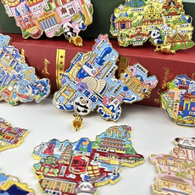 金属地图冰箱贴重庆武汉成都长白山平遥漠河珠海潮汕旅游纪念品