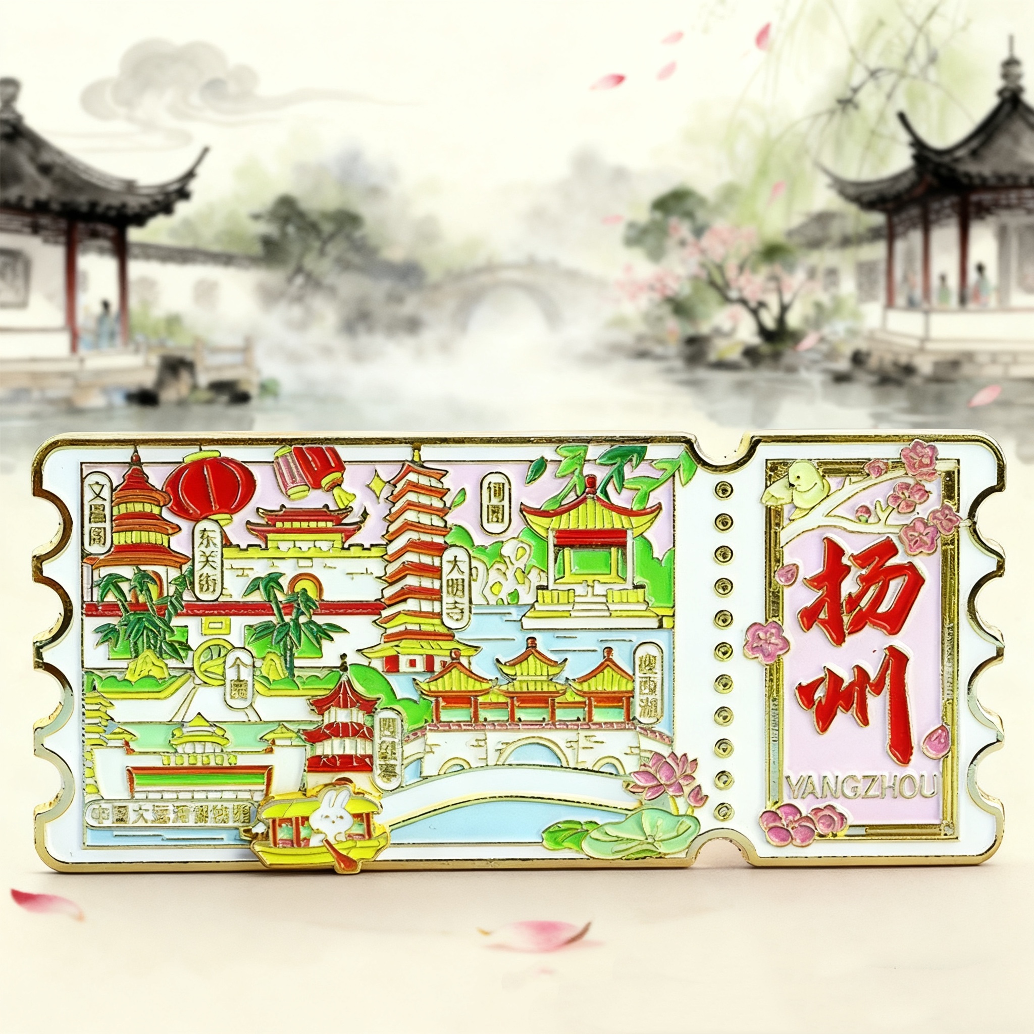 苏州扬州重庆南昌三亚沈阳杭州上海金属滑动票根文创冰箱贴纪念品