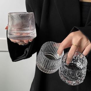 高级风不倒翁家用水杯旋转啤酒杯洋酒杯 威士忌酒杯水晶杯酒吧同款