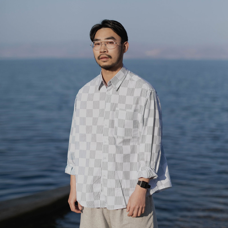 雾撞山野日系复古春夏季格子条纹衬衫男长袖小众宽松休闲衬衣外套