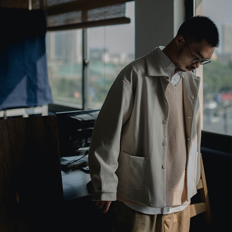 雾撞山野纯色翻领短款毛呢夹克