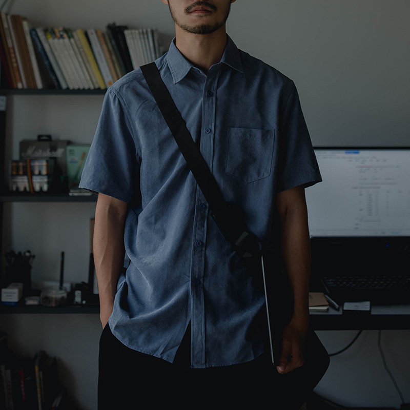 雾撞山野原创日系复古宽松纯色文艺衬衣麂皮绒短袖方领衬衫男春夏,男装,衬衫,淘宝优惠券,粉丝福利购,淘宝优惠卷