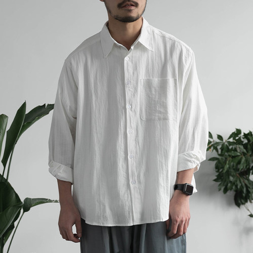 雾撞山野翻领长袖宽松复古衬衫