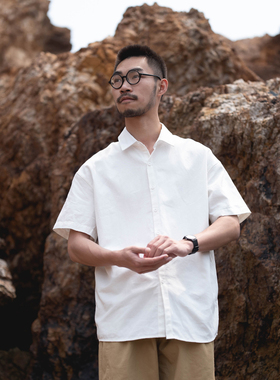 雾撞山野原创白色少年衬衫日系宽松休闲纯棉短袖衬衫夏季薄款男女