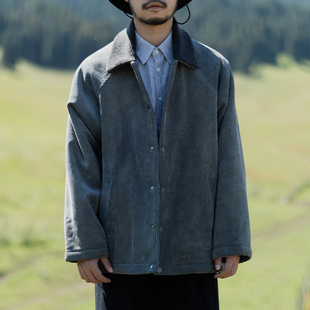 雾撞山野秋冬新款加厚羊羔绒宽松休闲外套日系复古灯芯绒夹克男潮