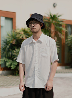 雾撞山野日系短袖衬衫男女白色基础宽松百搭文艺夏季薄款复古衬衣