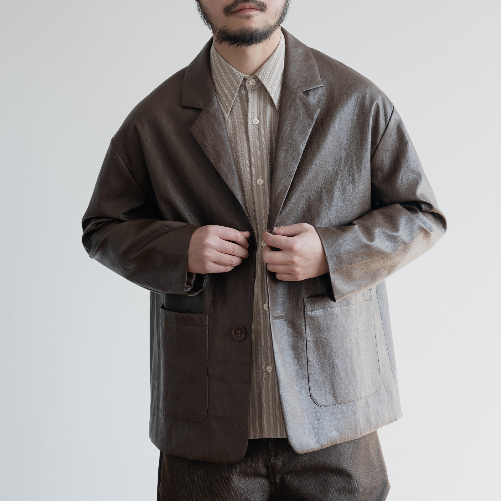 雾撞山野日系复古pu皮衣春秋高级感西装外套痞帅宽松美式街头夹克