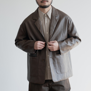 雾撞山野日系复古pu皮衣春秋高级感西装 街头夹克 外套痞帅宽松美式