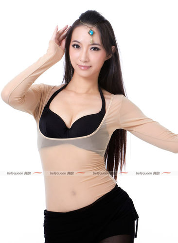 bellydance肚皮舞练习服水纱部落风舞蹈演出打底托胸连体长袖上衣