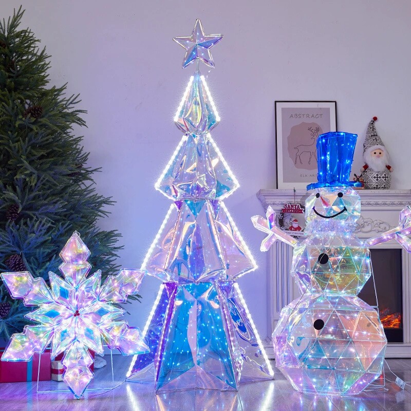大型LED铁艺圣诞树雪花装饰品彩色发光立体派对装扮场景布置道具