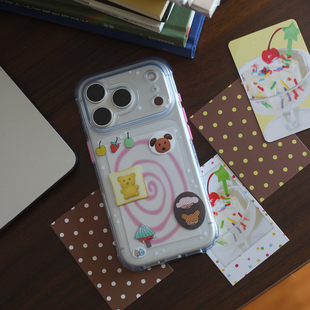 omatl原创古早动物与波点 适用于苹果iphone imd磨砂半透明手机壳