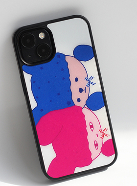 omatl原创粉蓝兔子插画 黑边pc磨砂磁吸手机壳 适用于苹果iphone12promax13pro14