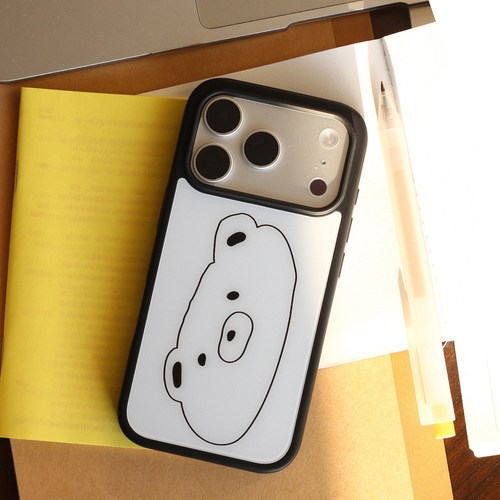 omatl原创黑白线条小熊 pc磨砂黑边磁吸手机壳 适用于苹果iphone17promax
