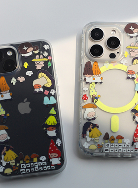 omatl原创蘑菇系列 半透明磨砂 imd磁吸手机壳适用于苹果iphone