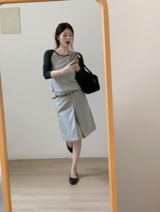 鱼没放 质感西装半身中裙 中腰A字裙