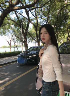 鱼没放 古早印花长条丝巾