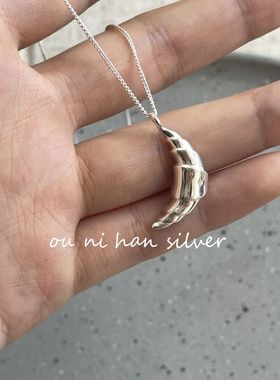 lulu 韩国S925纯银可颂牛角包项链女ins简约小众高级感月亮锁骨链
