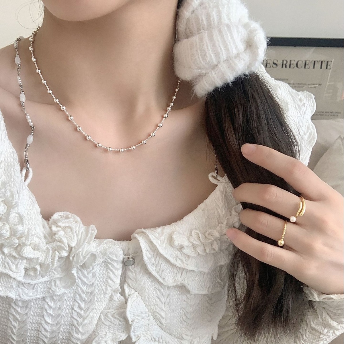 lulu 韩国南大门S925纯银单链圆珠珠项链女ins风小众设计时尚简约