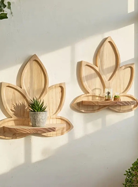 壁挂式木质莲花墙面装饰置物架