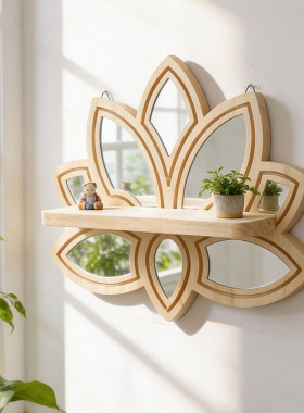 壁挂式木质莲花收纳架背景装饰