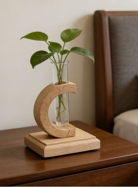 ins木质C形装饰摆件插花花瓶