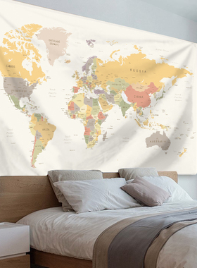 Map地图挂毯墙上装饰背景布卧室床头沙发背景墙壁画简约挂布定制