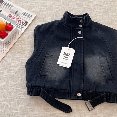 潮童装男童加绒牛仔马甲冬季外穿2025新款男孩摇粒绒马夹儿童外套