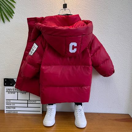 儿童羽绒服鸭绒冬季加厚长款过膝男童连帽保暖免洗皮外套2024新款
