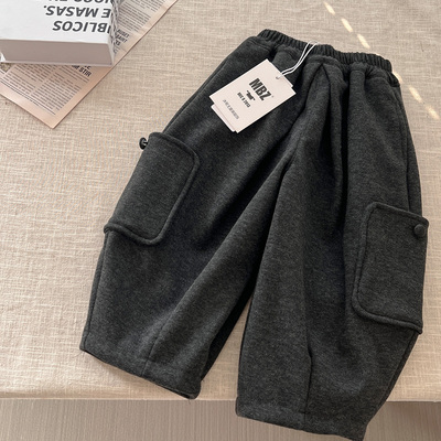 男童加绒毛呢裤子小童冬装时髦韩版阔腿裤儿童冬季加厚宝宝休闲裤