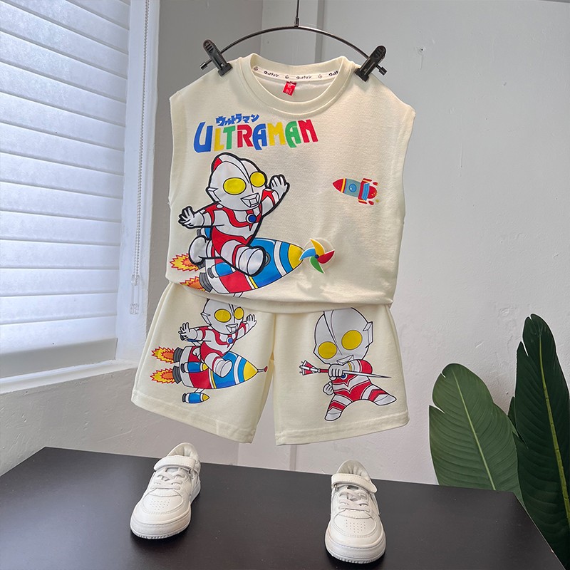 奥特曼衣服男童背心夏装套装宝宝夏季薄款运动服洋气儿童无袖亮灯