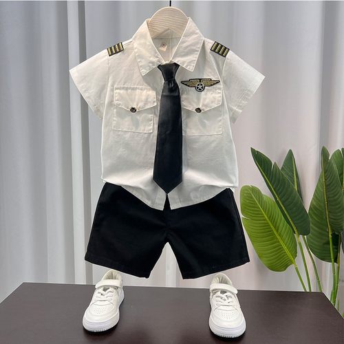 机长警察套装男童夏装短袖