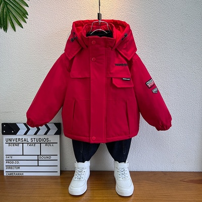 男童加绒外套秋冬2025新款宝宝痞帅冬装加厚小男孩棉服儿童冲锋衣