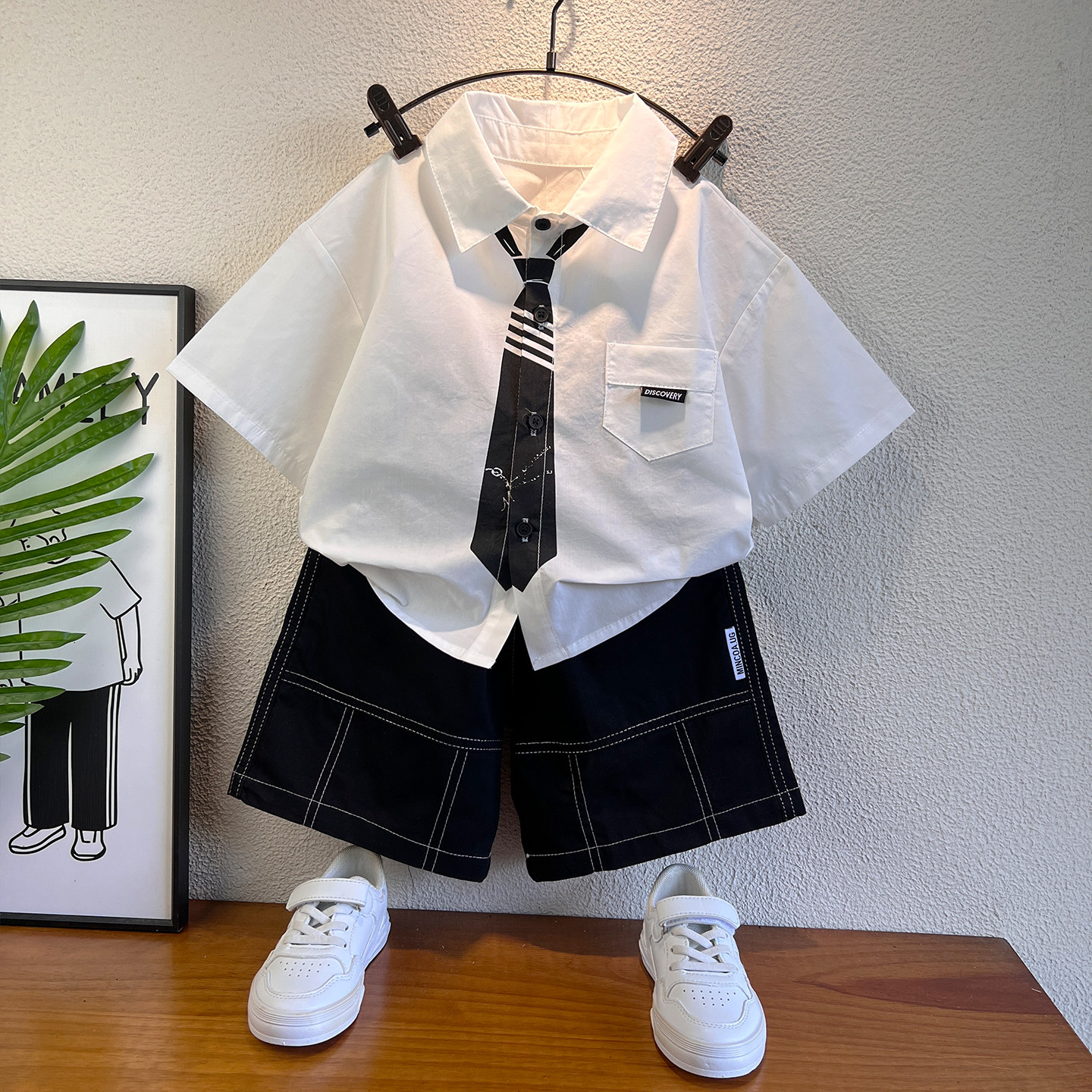 男童夏季套装男宝领带短袖白衬衫学院风男孩夏巨好看痞帅儿童衣服图片