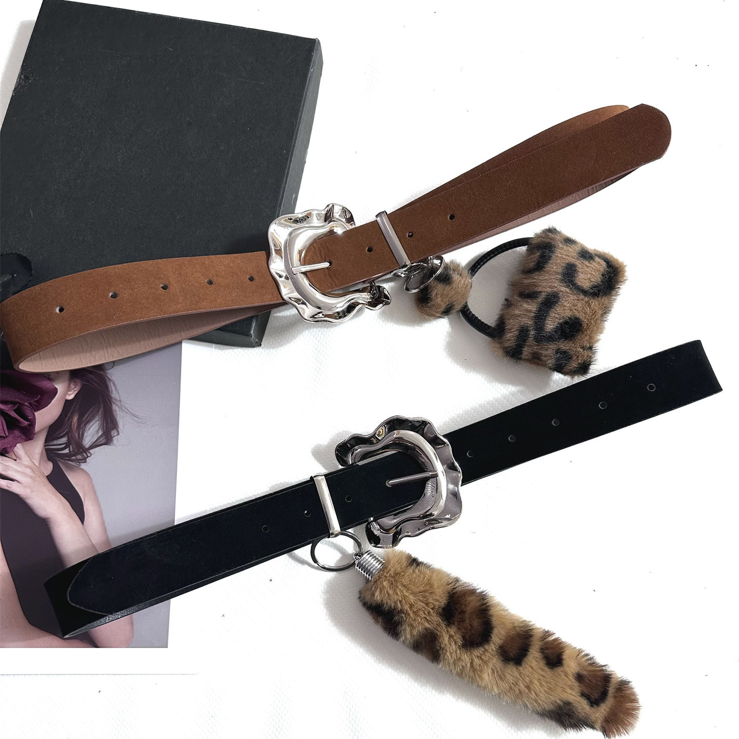 豹纹挂件装饰牛仔裤皮带百搭千禧辣妹复古朋克腰带y2k配裤带男女