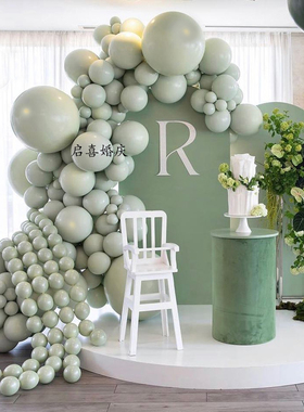 ins风嫩绿色系气球生日周岁布置美容院4S店周年毕业典礼活动装扮