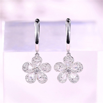 Gem miner Cherry Blossom series 18K White Gold Flower diamond earrings with crystal clear real diamond earrings