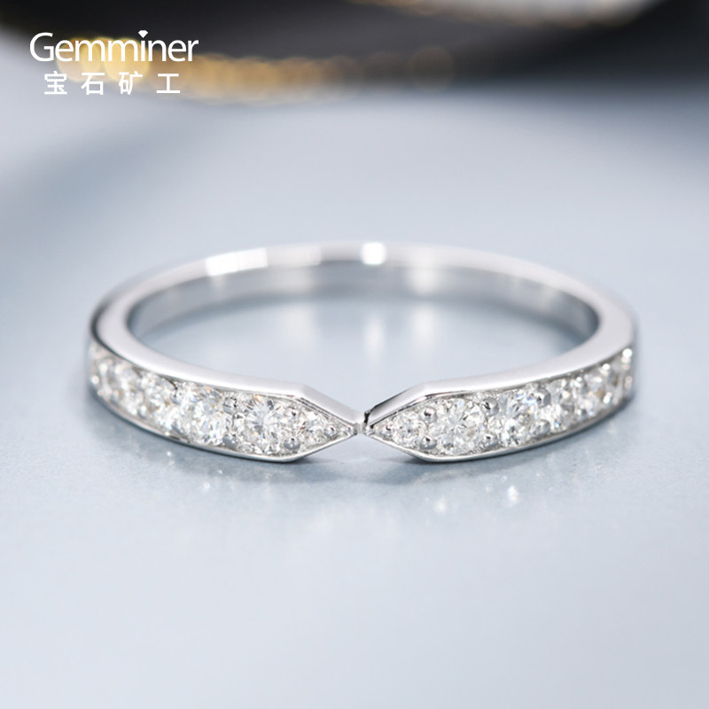 宝石矿工 18k白金20分钻石戒指排戒群镶真钻正品 百搭小碎钻女戒