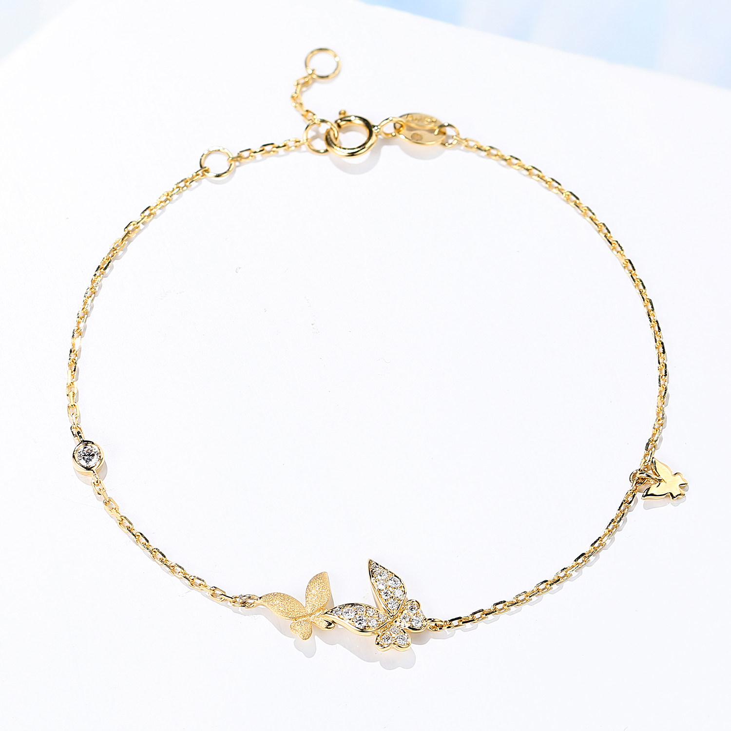 宝石矿工18k黄金蝴蝶钻石手链女 小清新甜美天然真钻手饰彩金正品