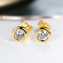 18K Gold Diamond Earrings, color gold earrings, single diamond, simple, real diamond earrings, boy's genuine anti allergy Earrings
