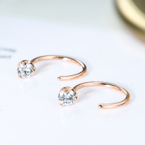 Gem miner 18k rose gold three claw diamond earhook color gold single drill earnail platinum simple earring genuine female