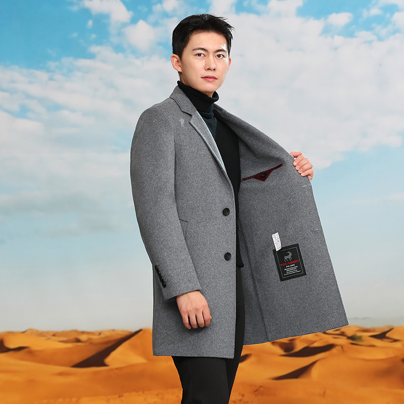 男士秋冬款毛呢外套高端双排扣羊毛大衣呢子中长款双面呢冬装风衣