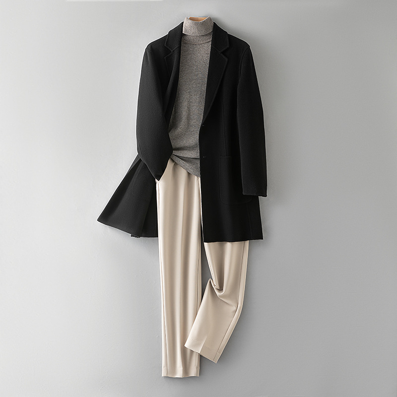 2024秋冬新款男士10%羊绒双面大衣高级双面羊毛呢双排扣风衣外套