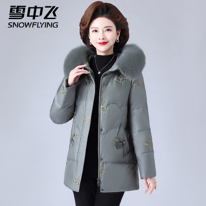 高级狐狸毛领中老年羽绒服女中长款冬季新款妈妈装外套
