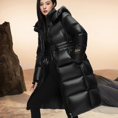 黑金鹅绒服女中长款2025新款超厚保暧过膝防寒收腰羽绒服外套
