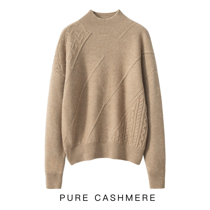 气质耐看~半高领羊绒衫女100净羊绒毛衣加厚秋冬新款宽松针织打底