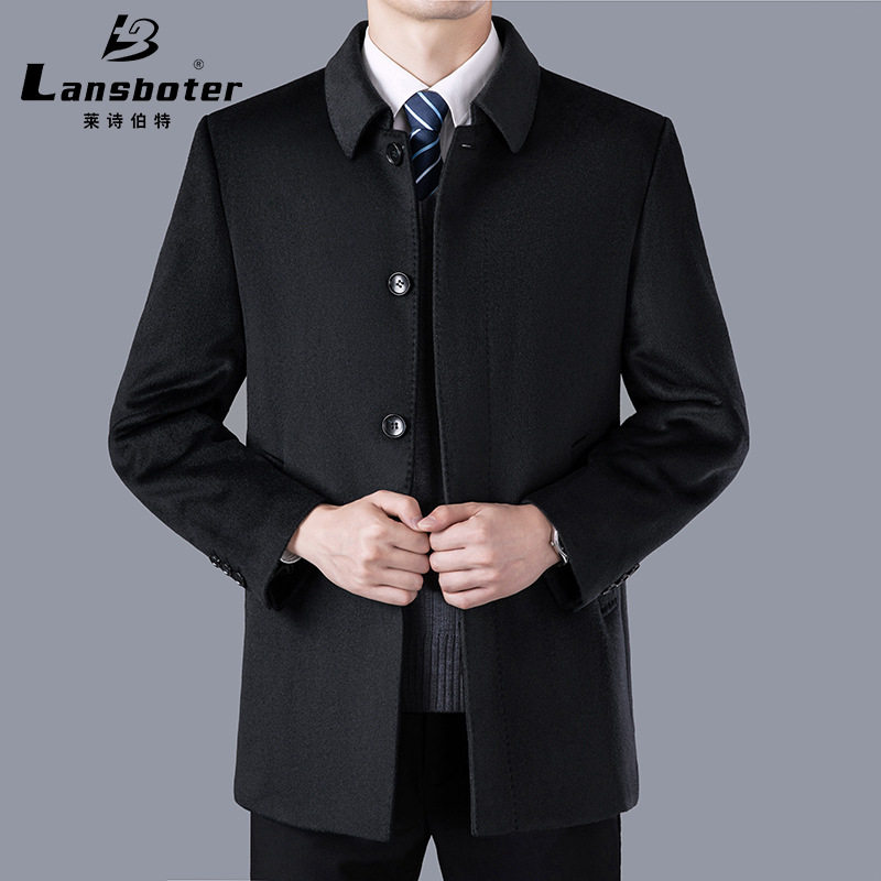 秋冬新款中老年商务休闲羊绒大衣男士中长羊绒羊毛大衣外套爸爸装