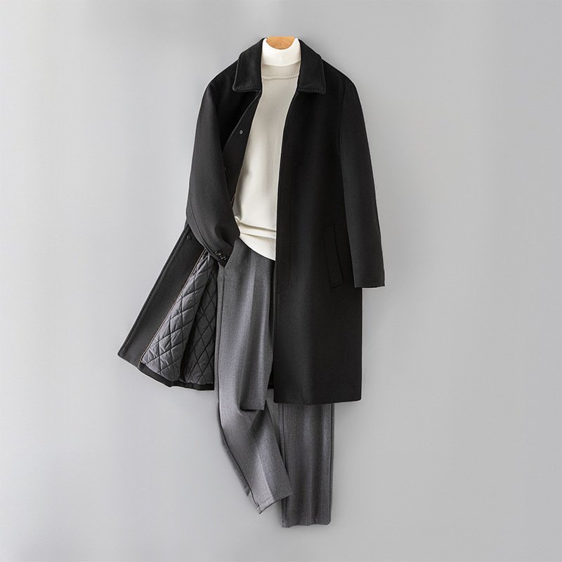 100%羊毛大衣男士精品桑蚕丝内胆毛呢大衣加厚保暖羊绒大衣冬款